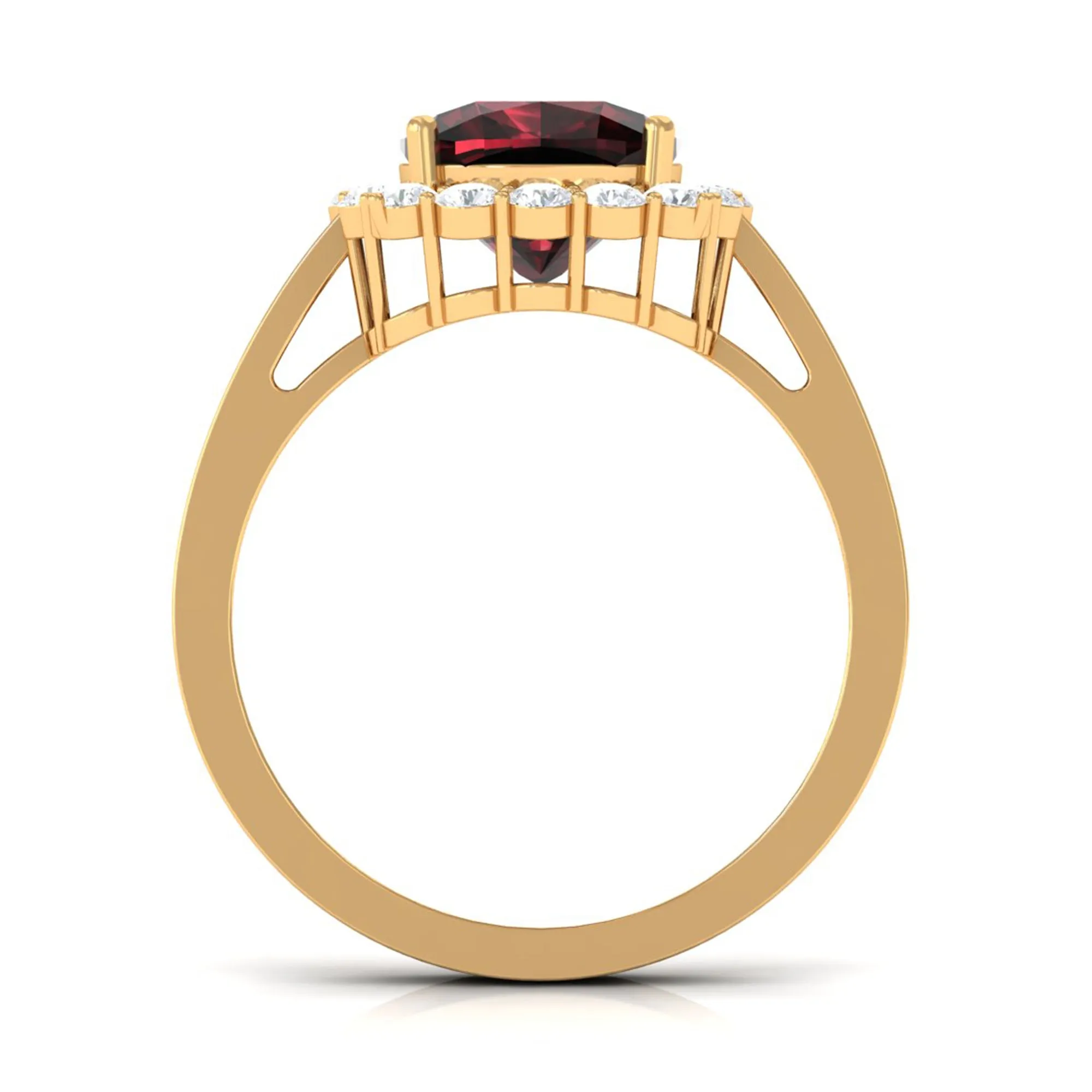 Cushion Cut Garnet Halo Engagement Ring with Diamond