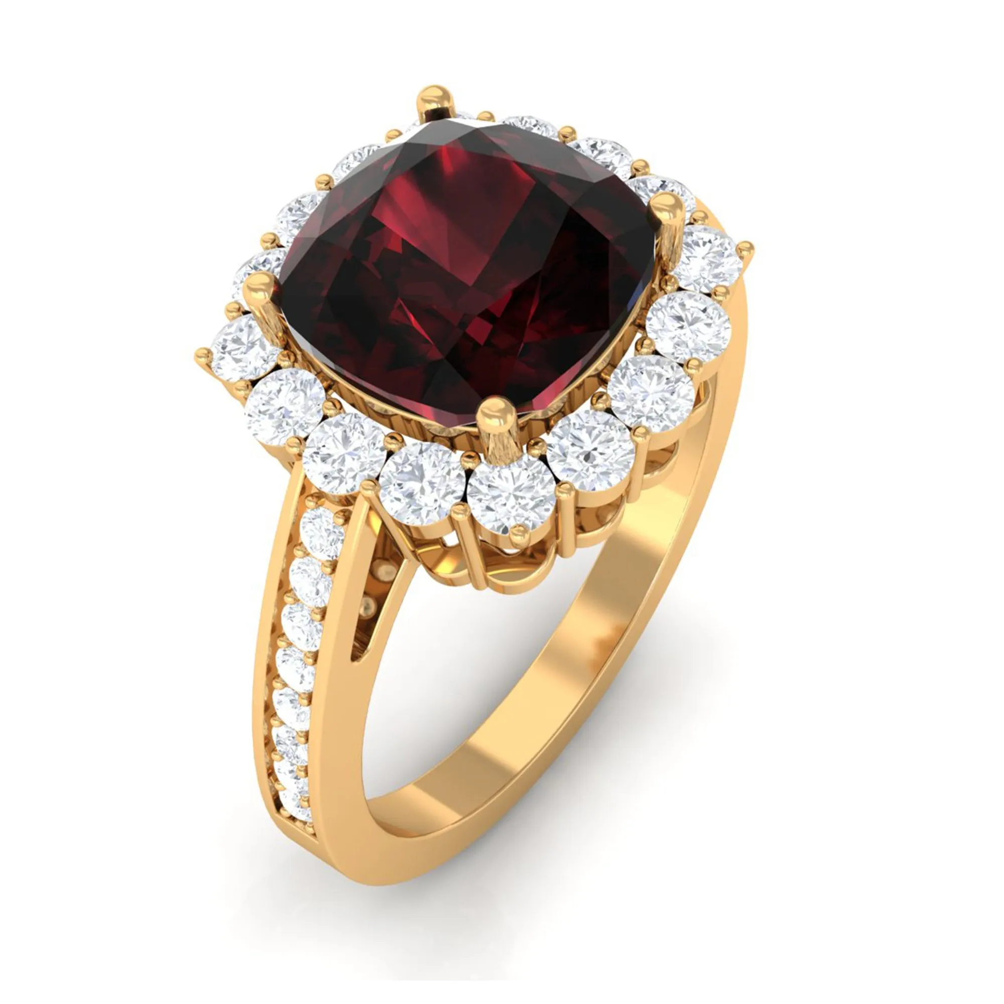 Cushion Cut Garnet Halo Engagement Ring with Diamond