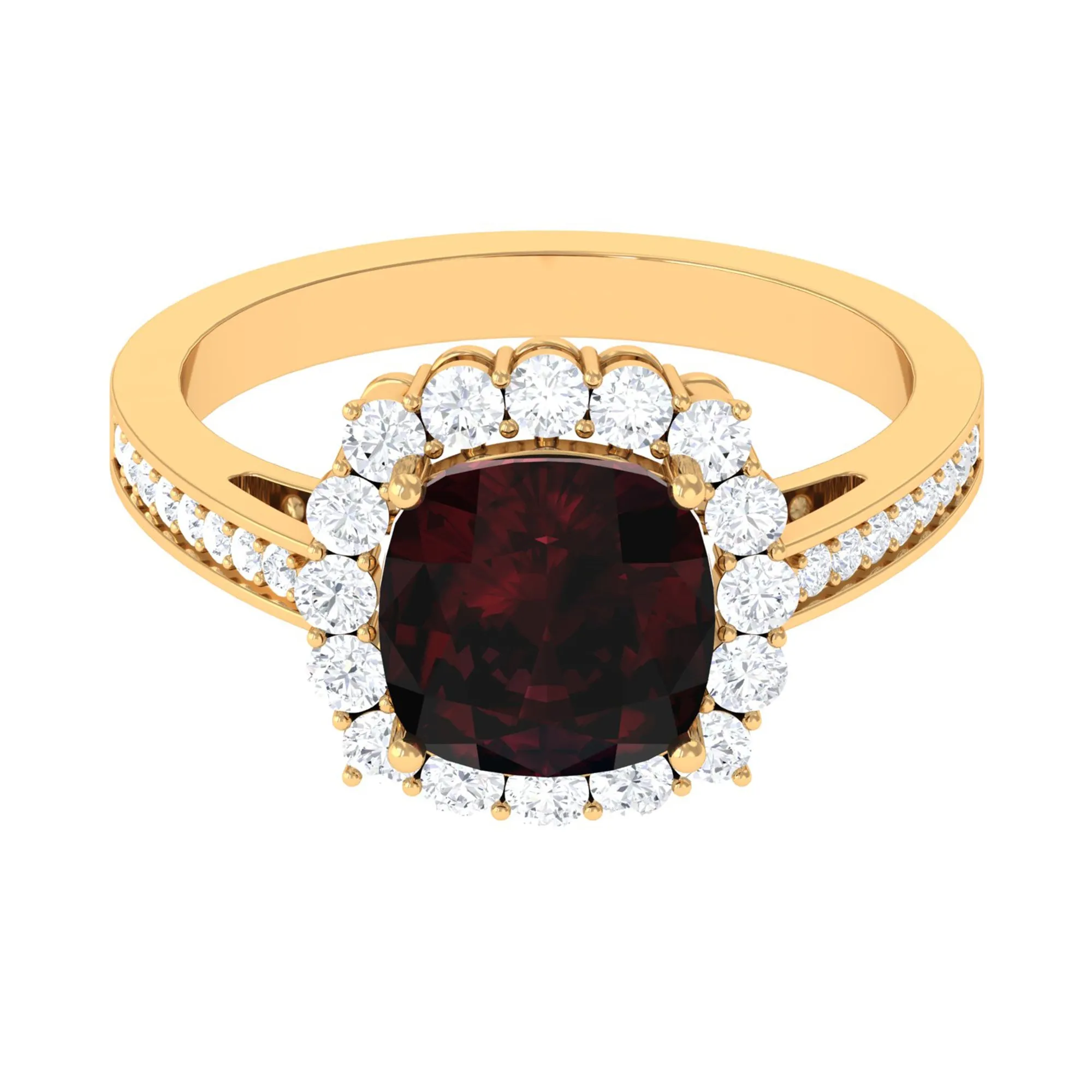 Cushion Cut Garnet Halo Engagement Ring with Diamond
