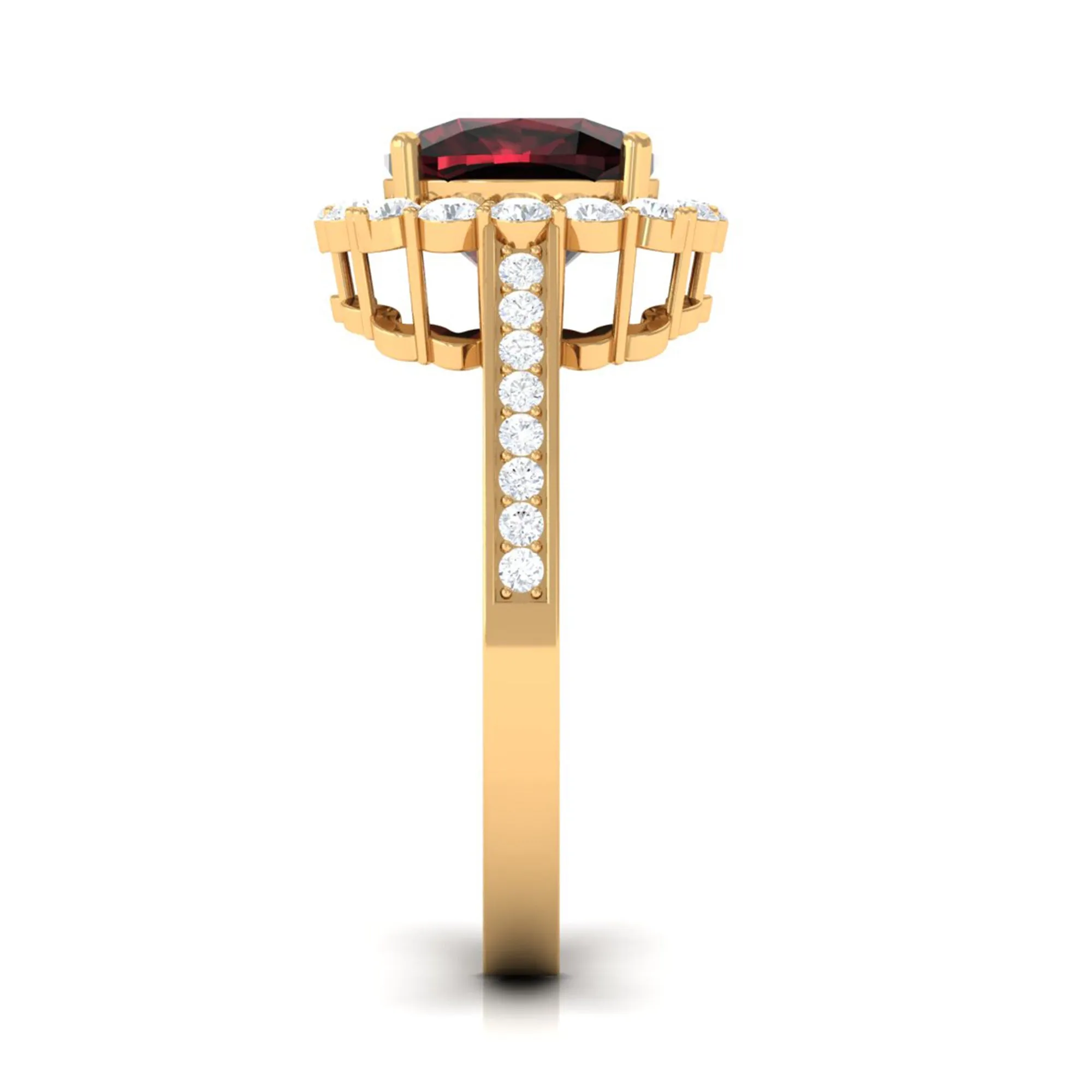 Cushion Cut Garnet Halo Engagement Ring with Diamond