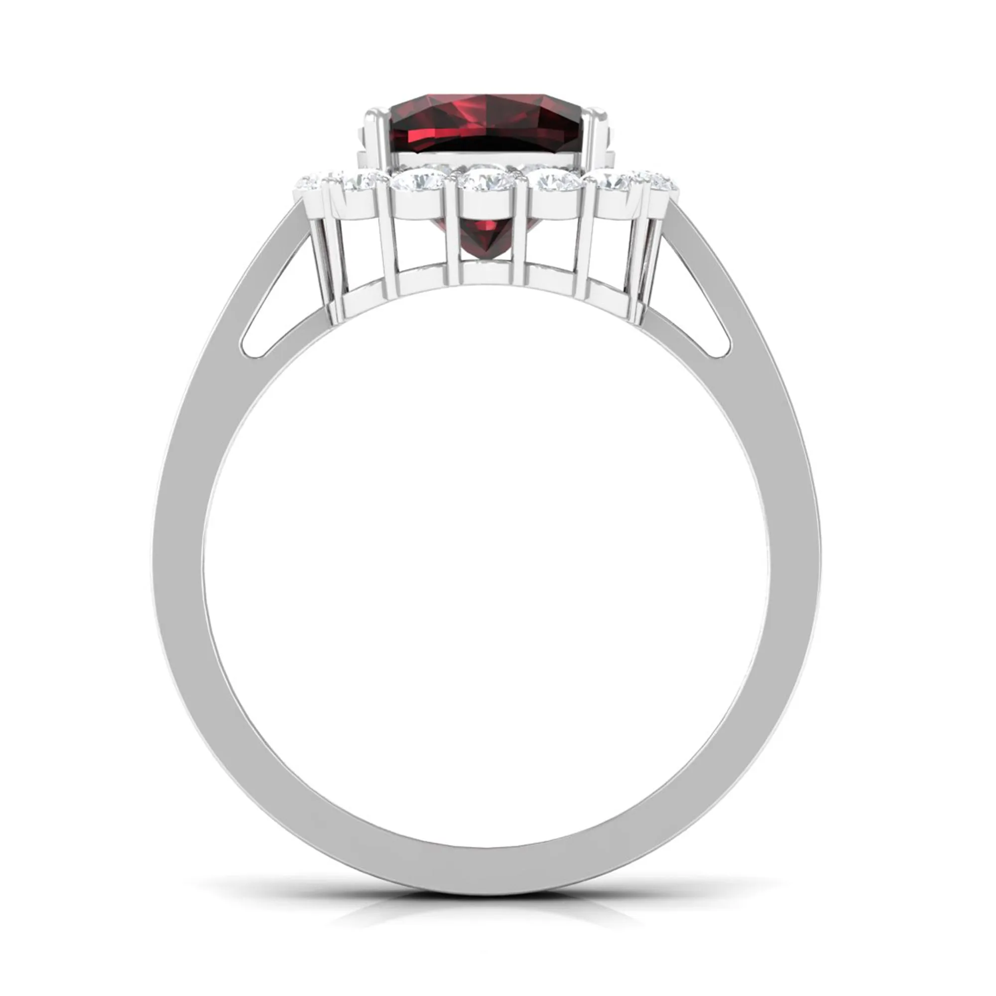Cushion Cut Garnet Halo Engagement Ring with Diamond