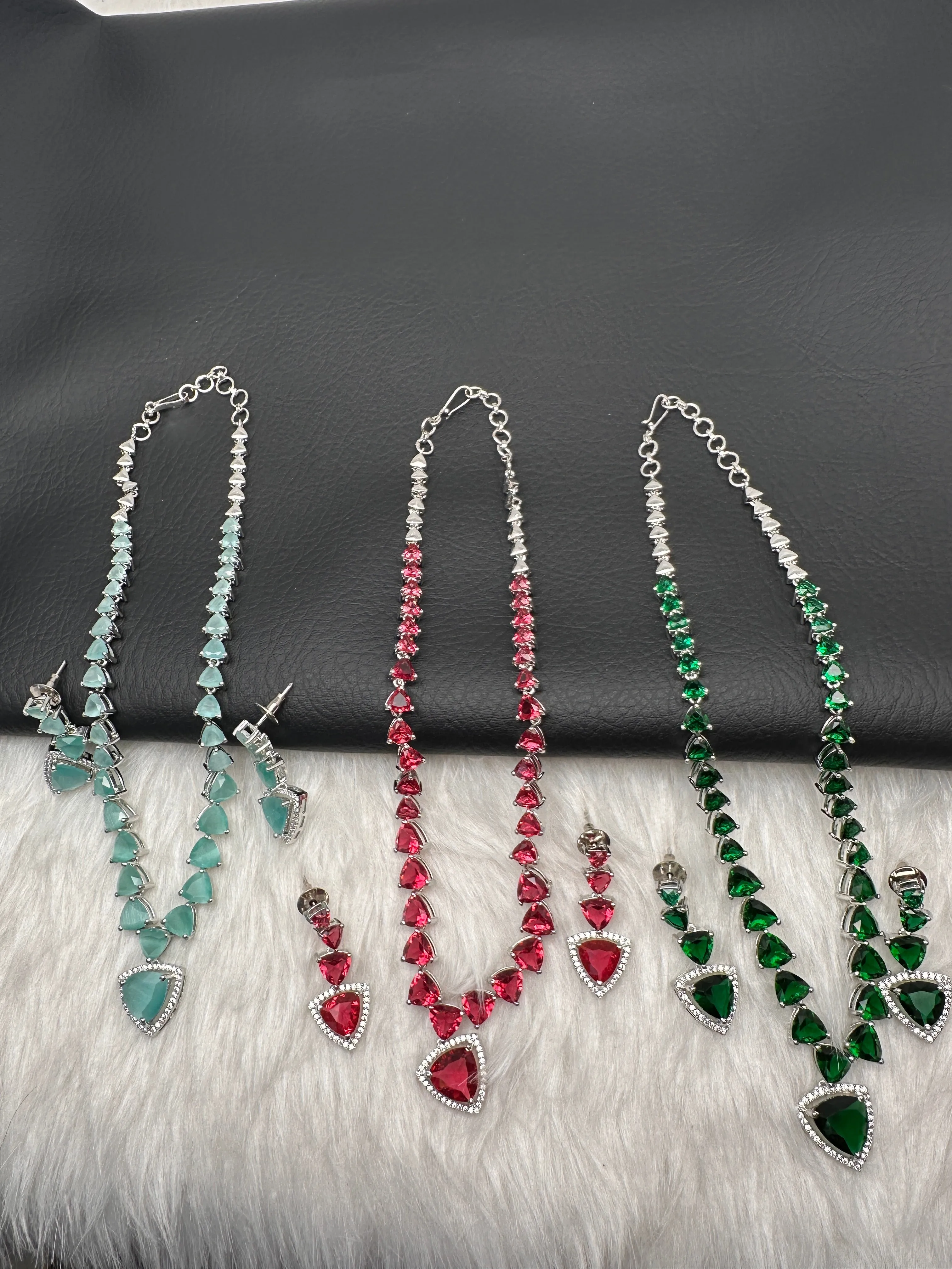 CZ AD Color Stone Dainty Short Necklace