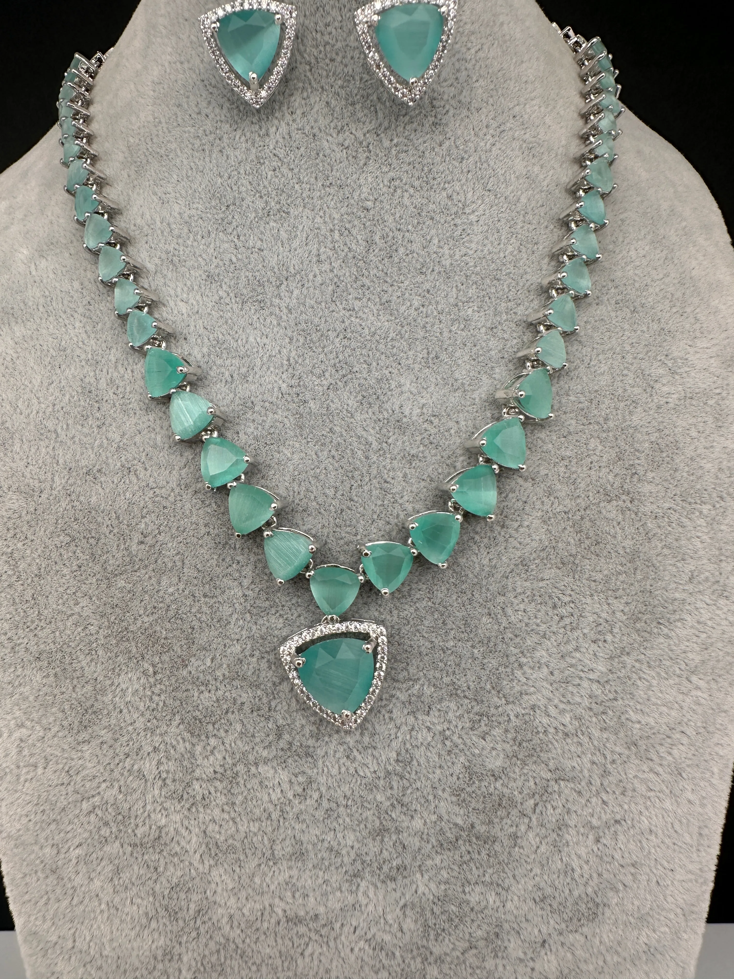 CZ AD Color Stone Dainty Short Necklace