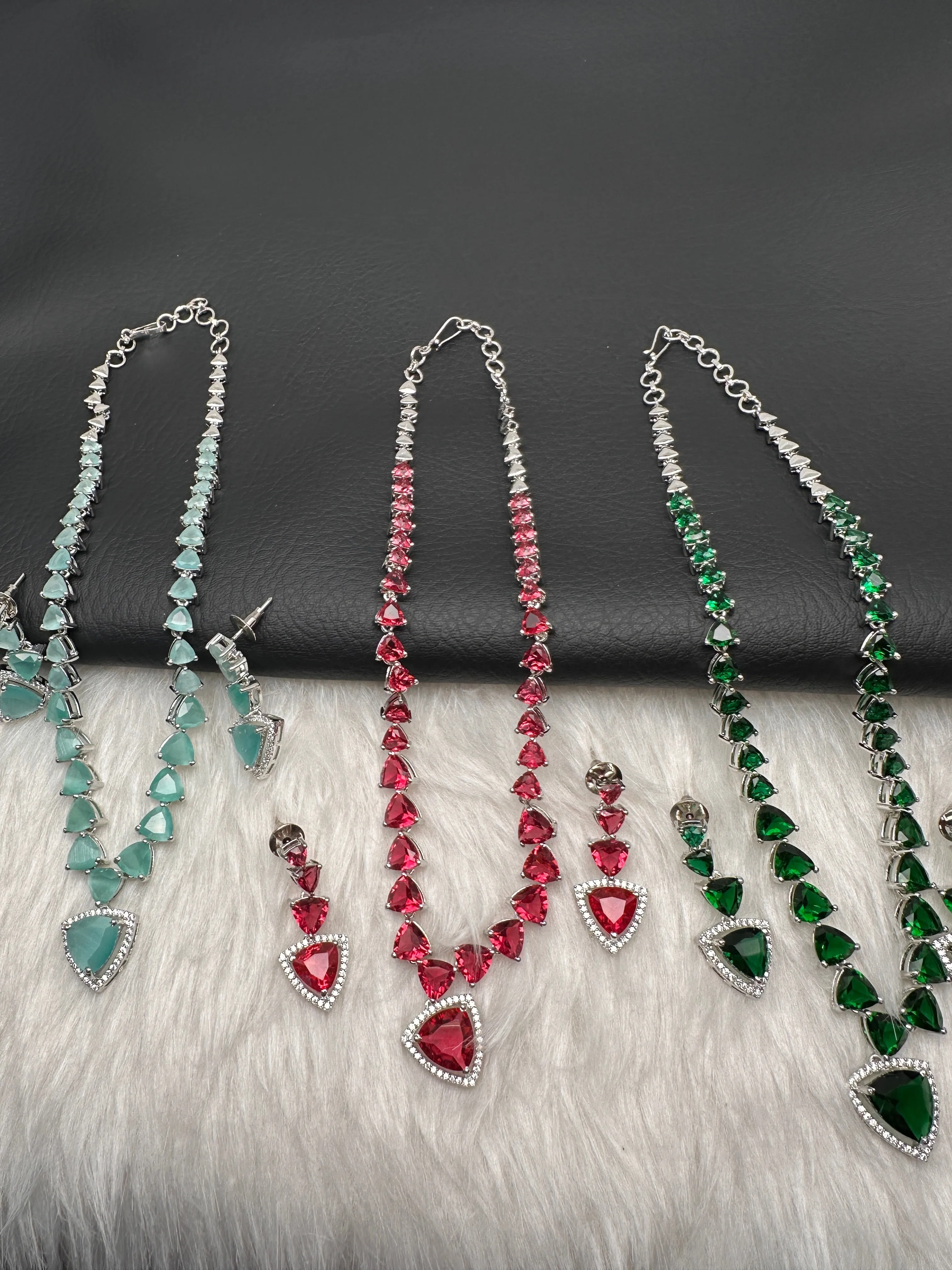 CZ AD Color Stone Dainty Short Necklace