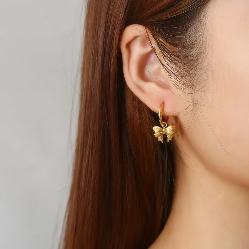 Dangle Bow Huggie Earrings