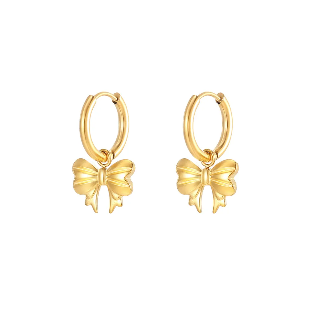 Dangle Bow Huggie Earrings