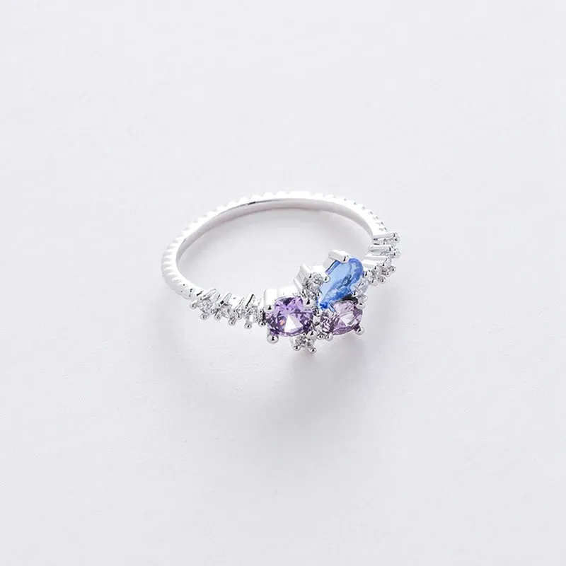 Dazzling Set of Micro-Inlaid Flower Zircon Rings