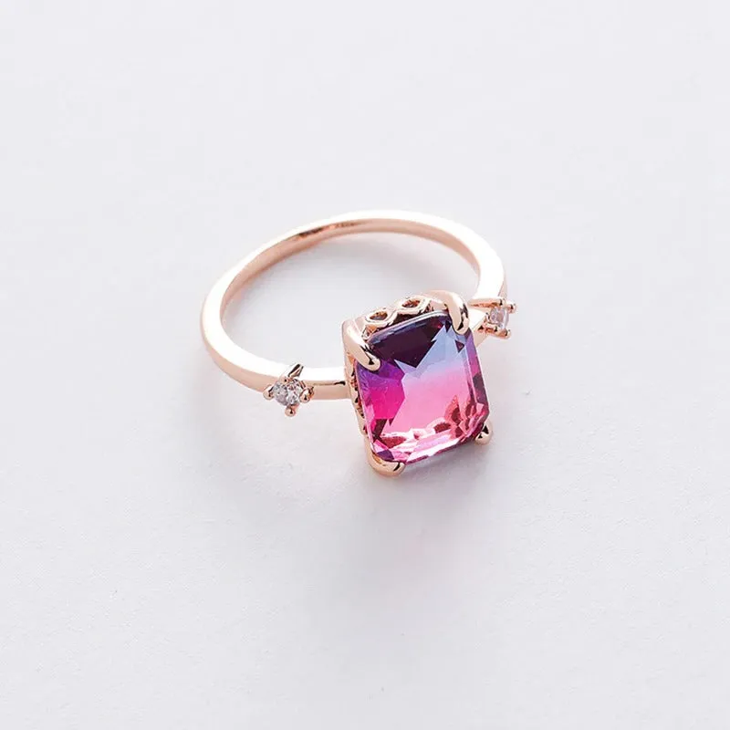 Dazzling Set of Micro-Inlaid Flower Zircon Rings