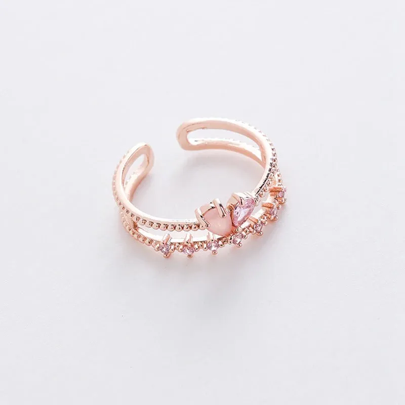 Dazzling Set of Micro-Inlaid Flower Zircon Rings
