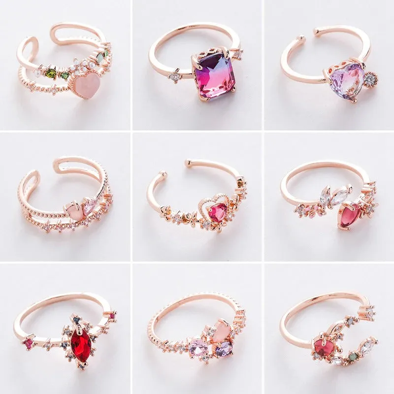 Dazzling Set of Micro-Inlaid Flower Zircon Rings