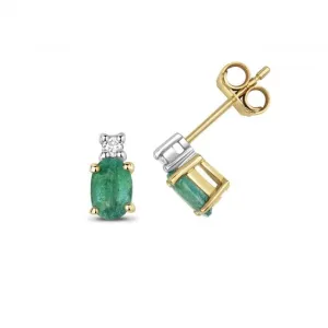 Diamond And Emerald Oval Stud Earrings ED249E