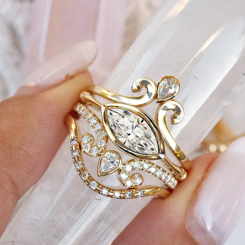 East West Marquise Bezel Set, Diamond Solitaire Engagement Ring