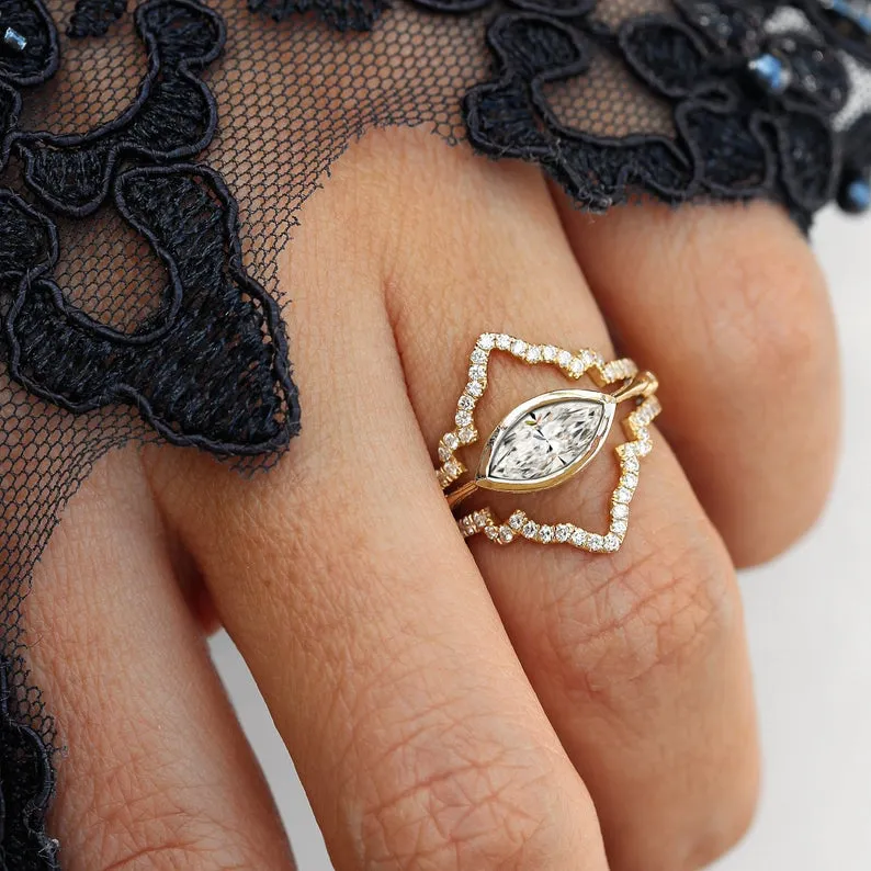 East West Marquise Bezel Set, Diamond Solitaire Engagement Ring