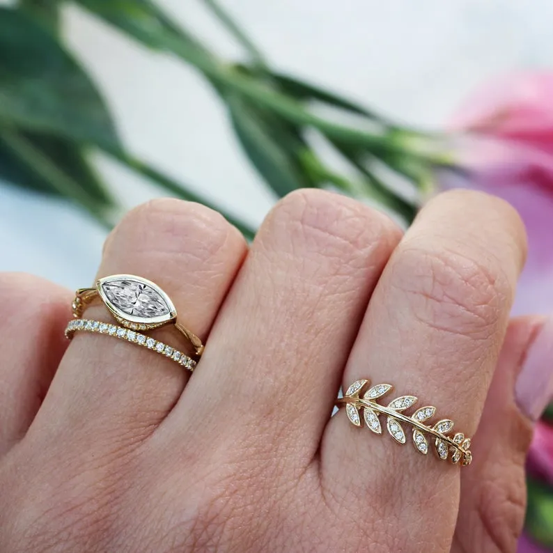 East West Marquise Bezel Set, Diamond Solitaire Engagement Ring