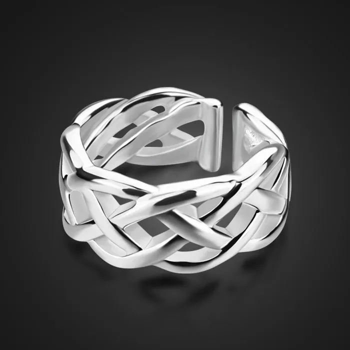Eco friendly Charming Braided interweave u shaped ring with silver plating for women