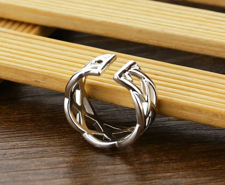 Eco friendly Charming Braided interweave u shaped ring with silver plating for women