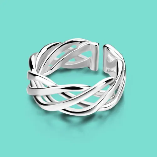 Eco friendly Charming Braided interweave u shaped ring with silver plating for women