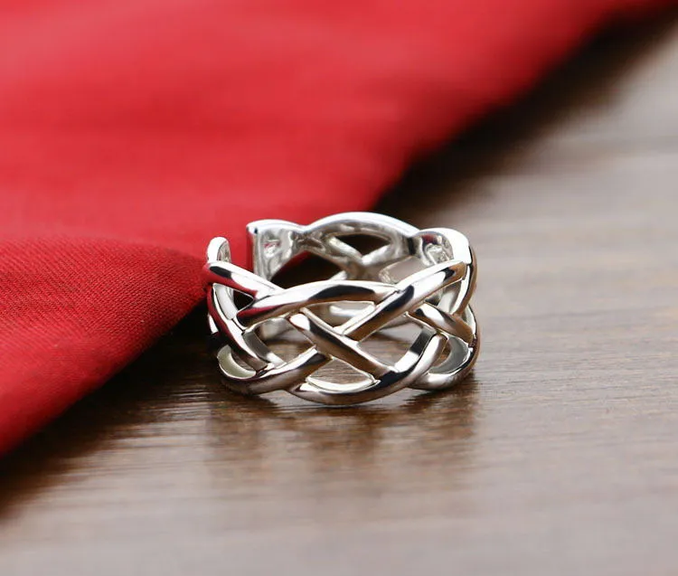 Eco friendly Charming Braided interweave u shaped ring with silver plating for women