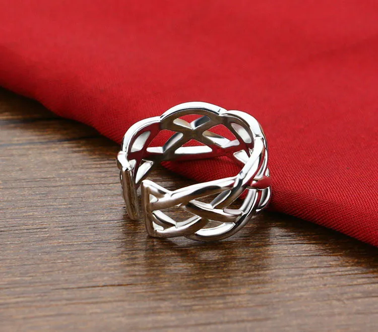 Eco friendly Charming Braided interweave u shaped ring with silver plating for women