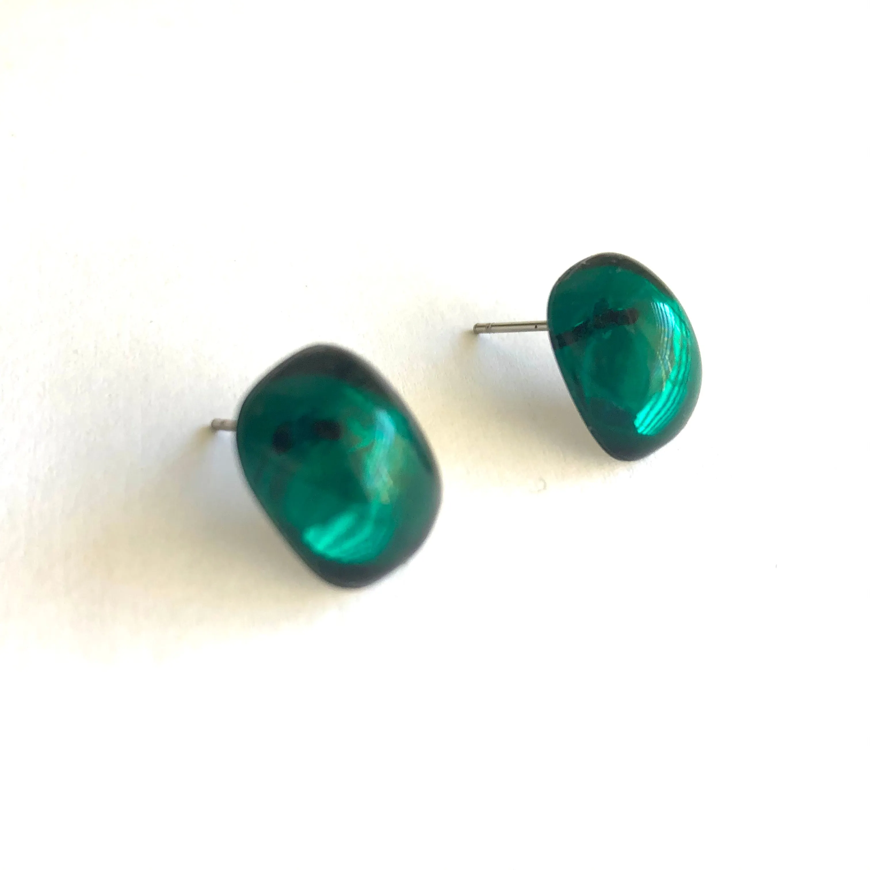 Emerald Green Foil Rectangle Stud Earrings