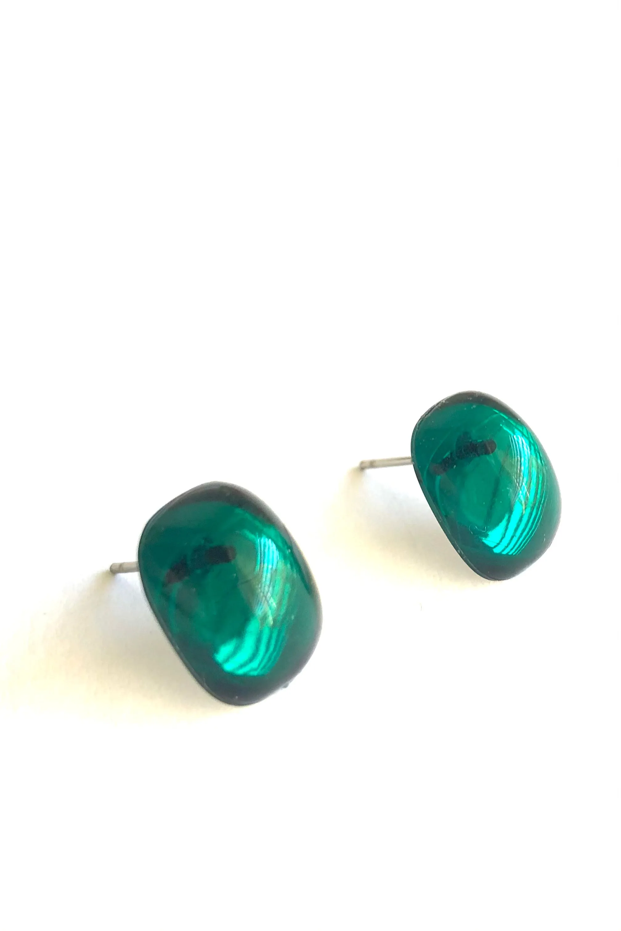 Emerald Green Foil Rectangle Stud Earrings