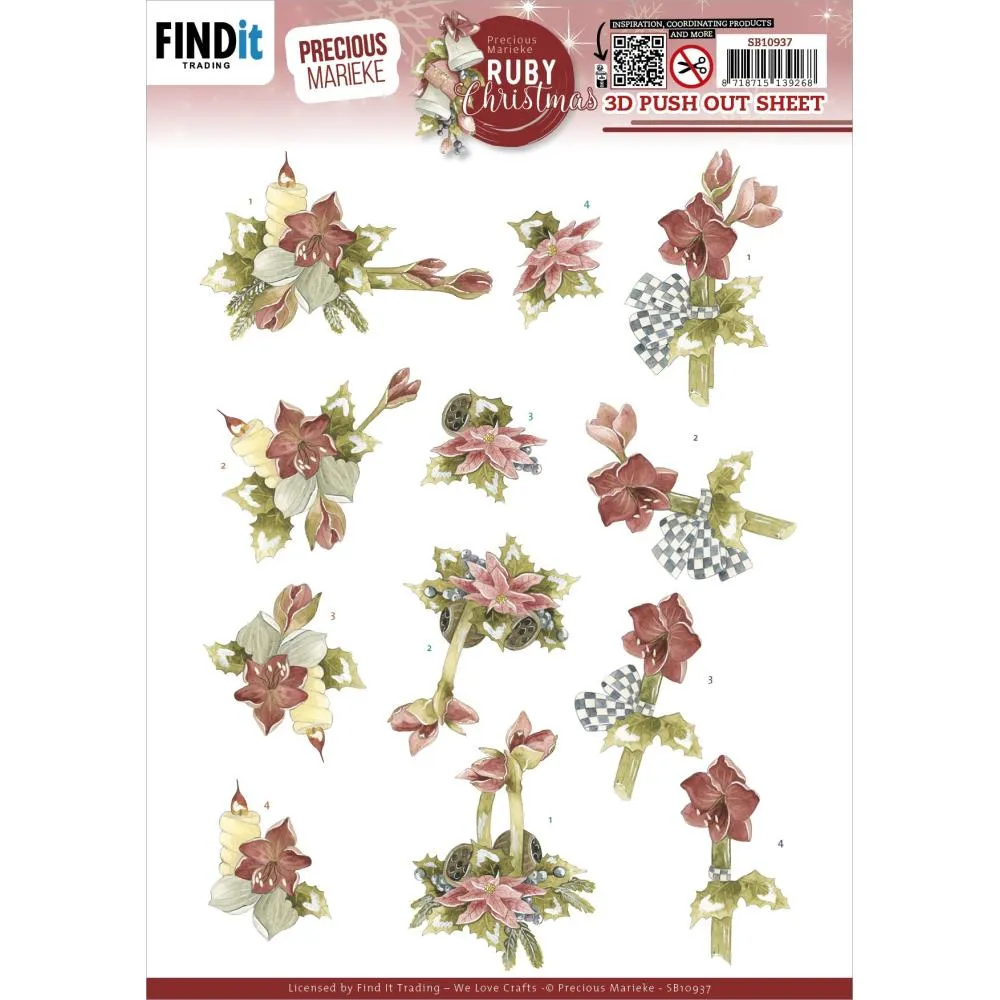 Find It Trading Precious Marieke Punchout Sheet Ruby Amaryllis, Ruby Christmas