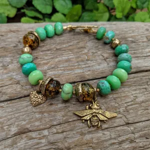 Forest Green Chrysoprase & Baltic Amber Bee Bracelet