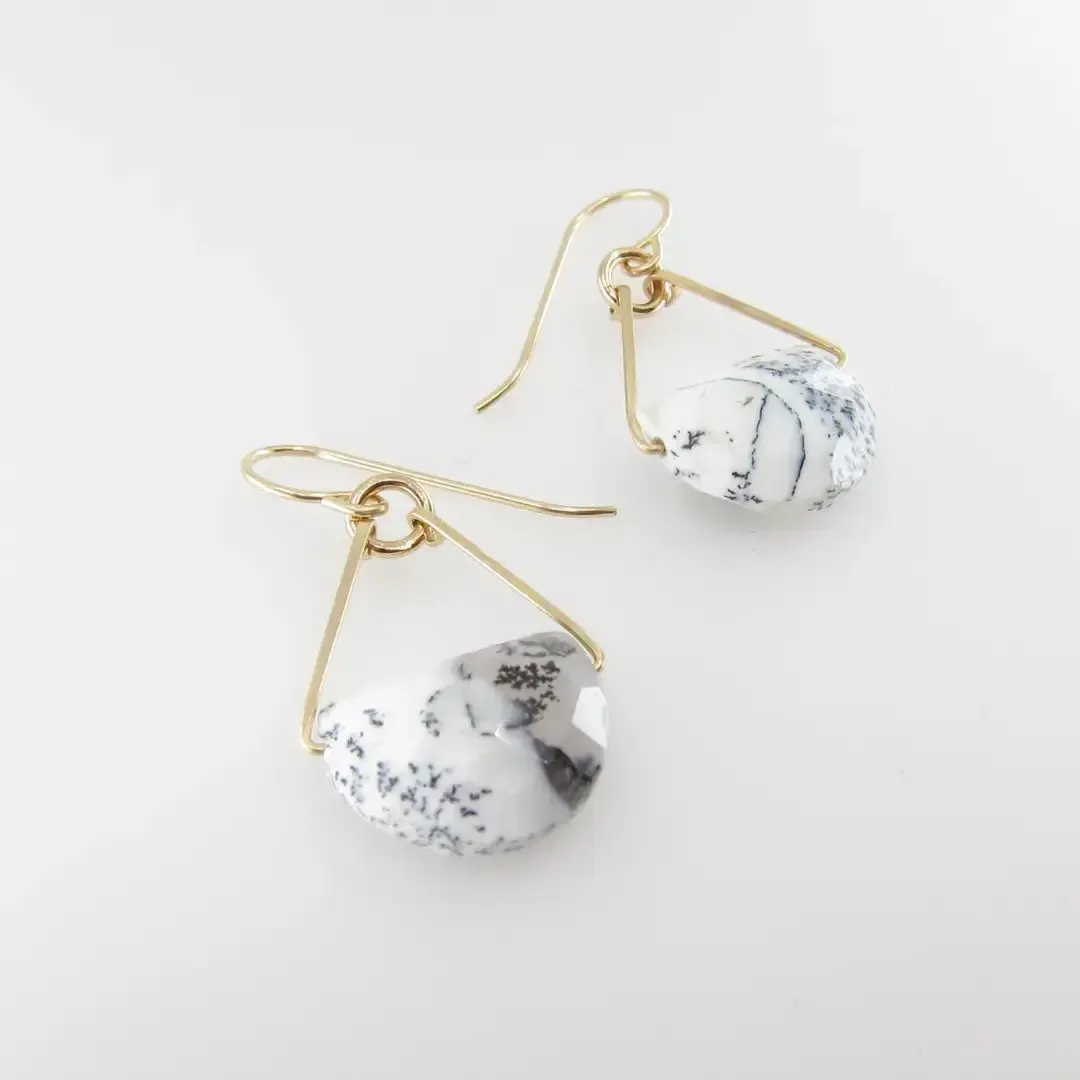 Forged Earrings with Half Moon Cut Gemstone, 9 Stone Options