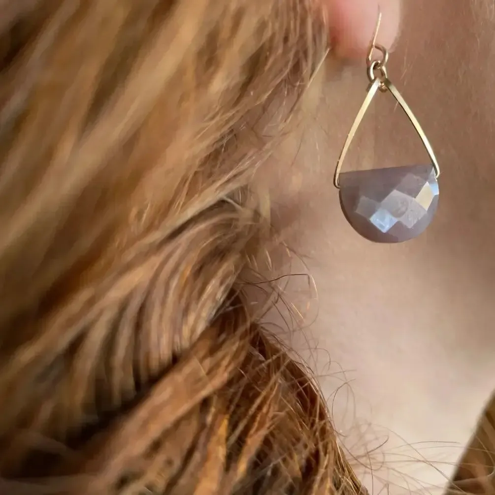 Forged Earrings with Half Moon Cut Gemstone, 9 Stone Options