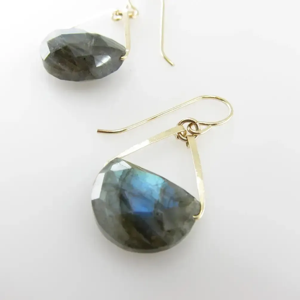 Forged Earrings with Half Moon Cut Gemstone, 9 Stone Options