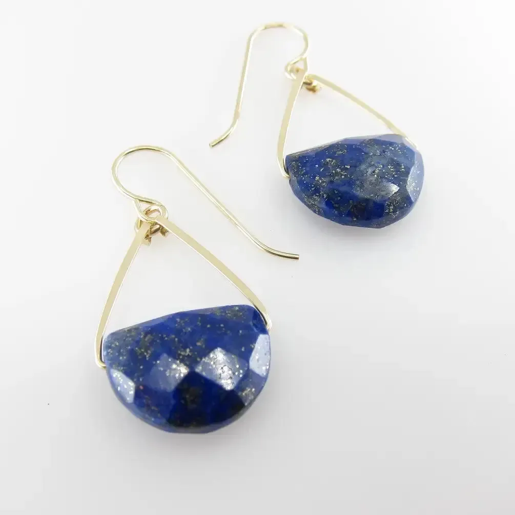 Forged Earrings with Half Moon Cut Gemstone, 9 Stone Options