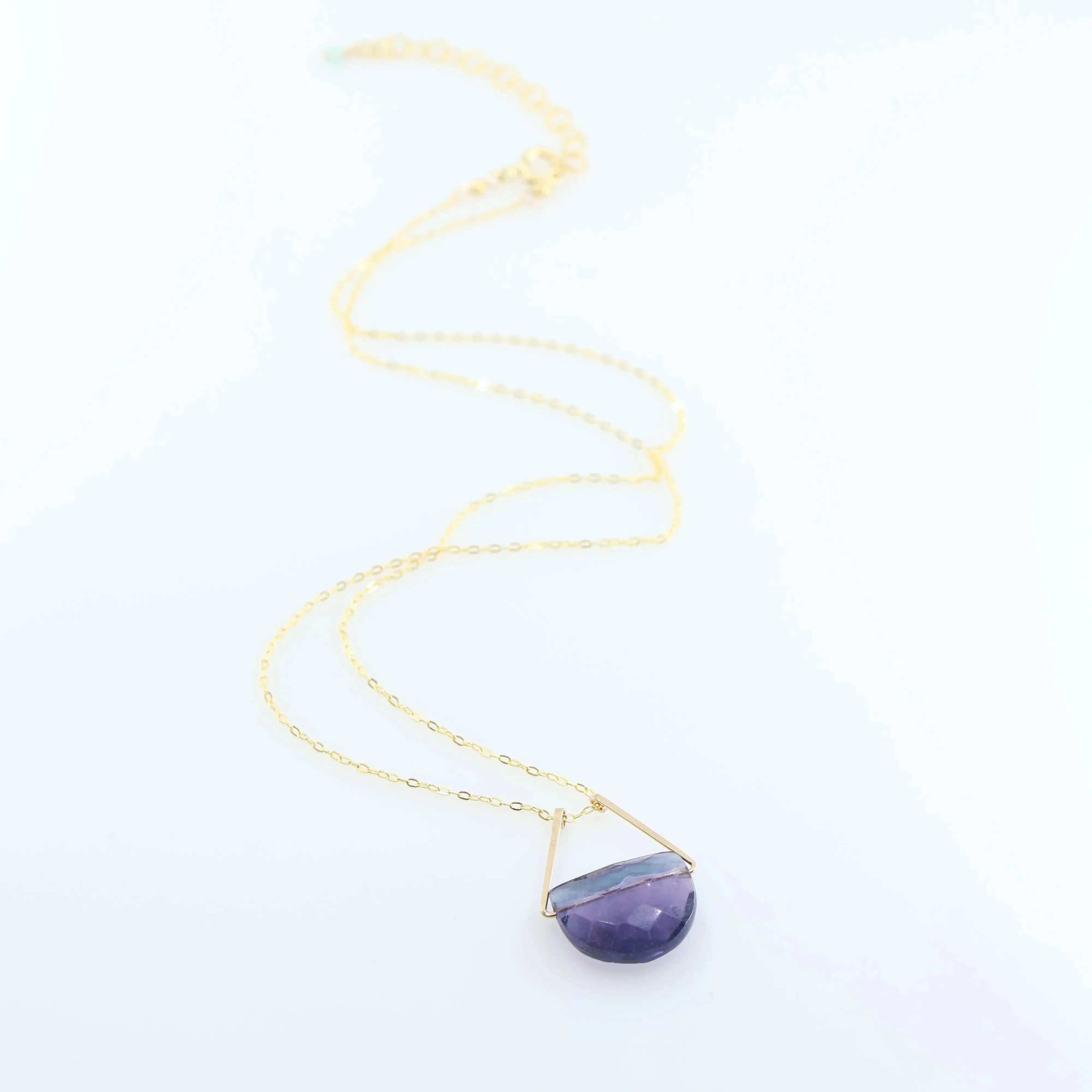 Forged Triangle Bail Necklace with Half-Moon Cut Gemstone, 9 Stone Options