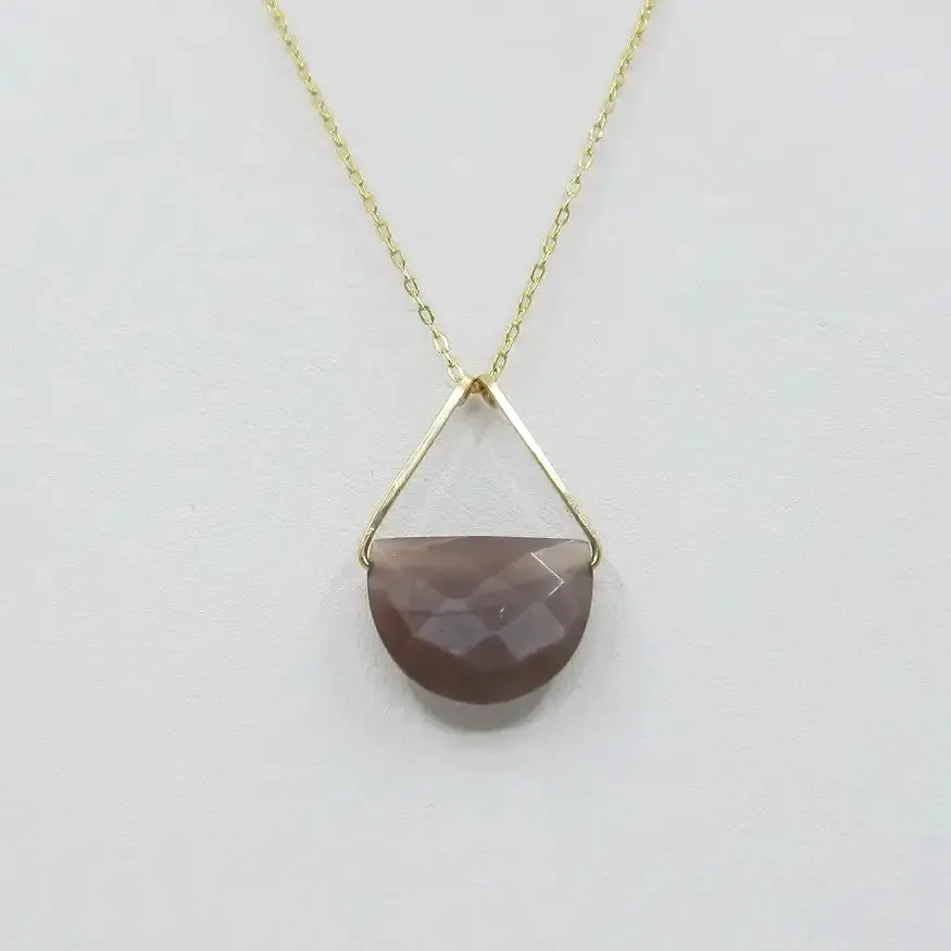 Forged Triangle Bail Necklace with Half-Moon Cut Gemstone, 9 Stone Options
