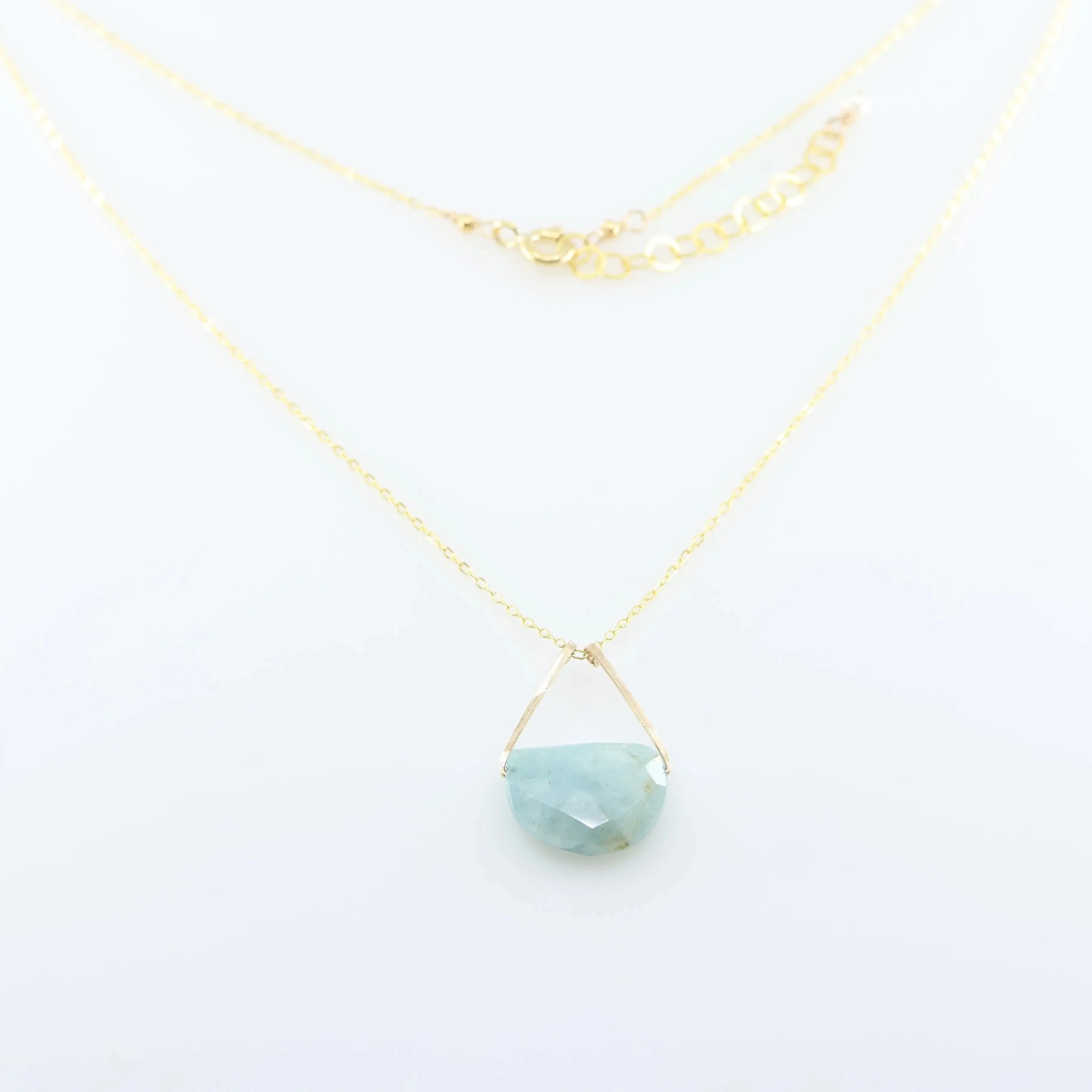 Forged Triangle Bail Necklace with Half-Moon Cut Gemstone, 9 Stone Options
