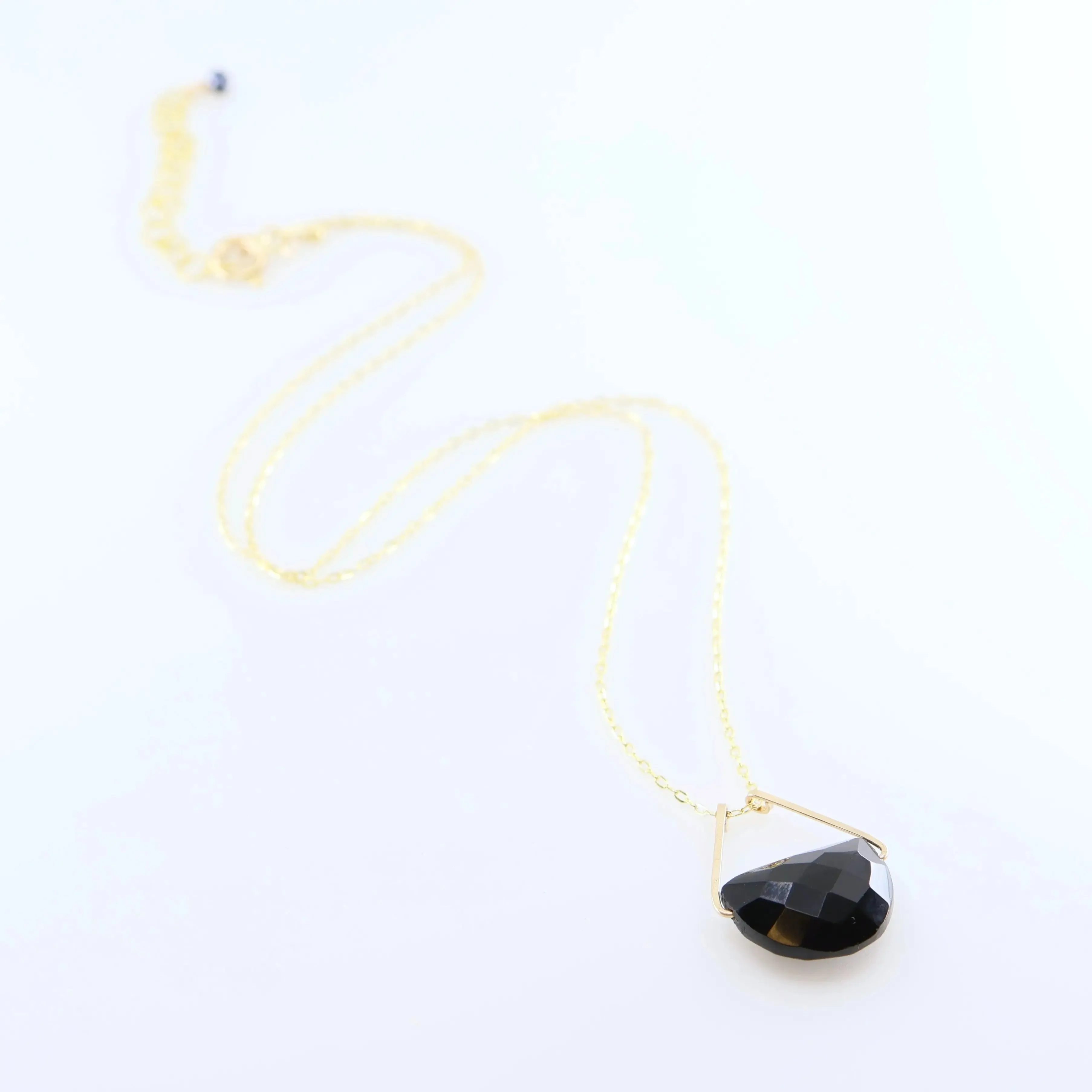 Forged Triangle Bail Necklace with Half-Moon Cut Gemstone, 9 Stone Options
