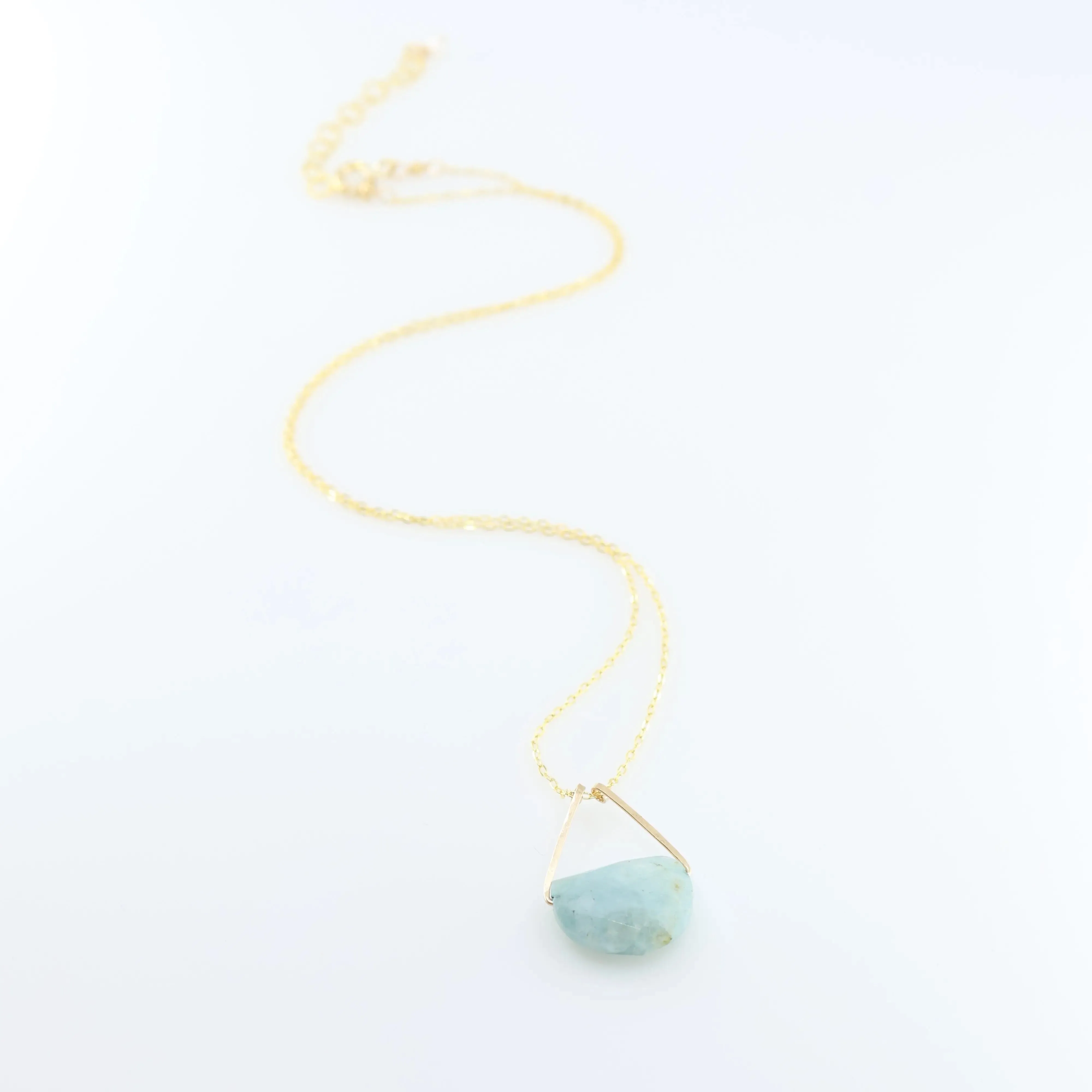 Forged Triangle Bail Necklace with Half-Moon Cut Gemstone, 9 Stone Options