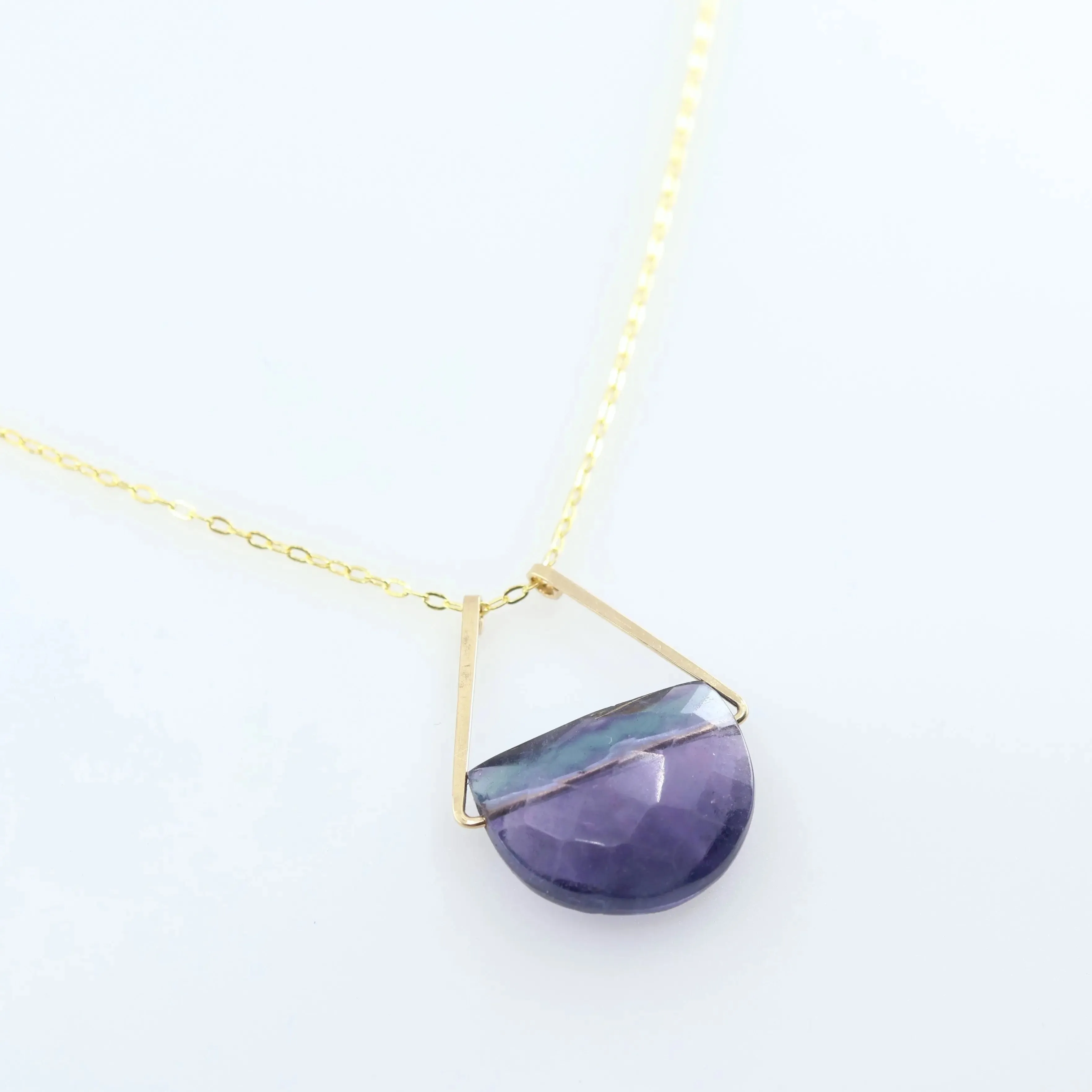Forged Triangle Bail Necklace with Half-Moon Cut Gemstone, 9 Stone Options