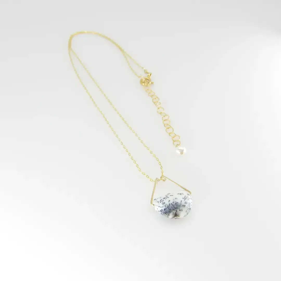 Forged Triangle Bail Necklace with Half-Moon Cut Gemstone, 9 Stone Options