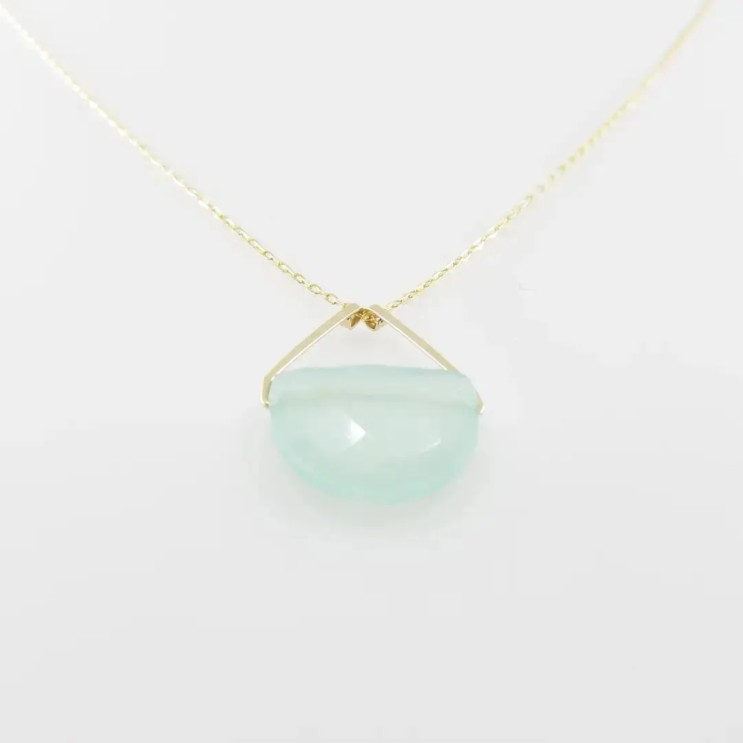 Forged Triangle Bail Necklace with Half-Moon Cut Gemstone, 9 Stone Options