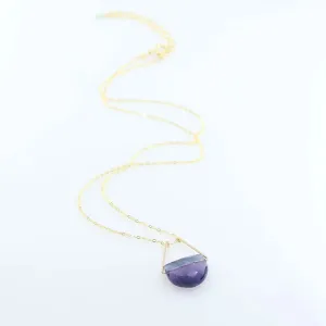 Forged Triangle Bail Necklace with Half-Moon Cut Gemstone, 9 Stone Options