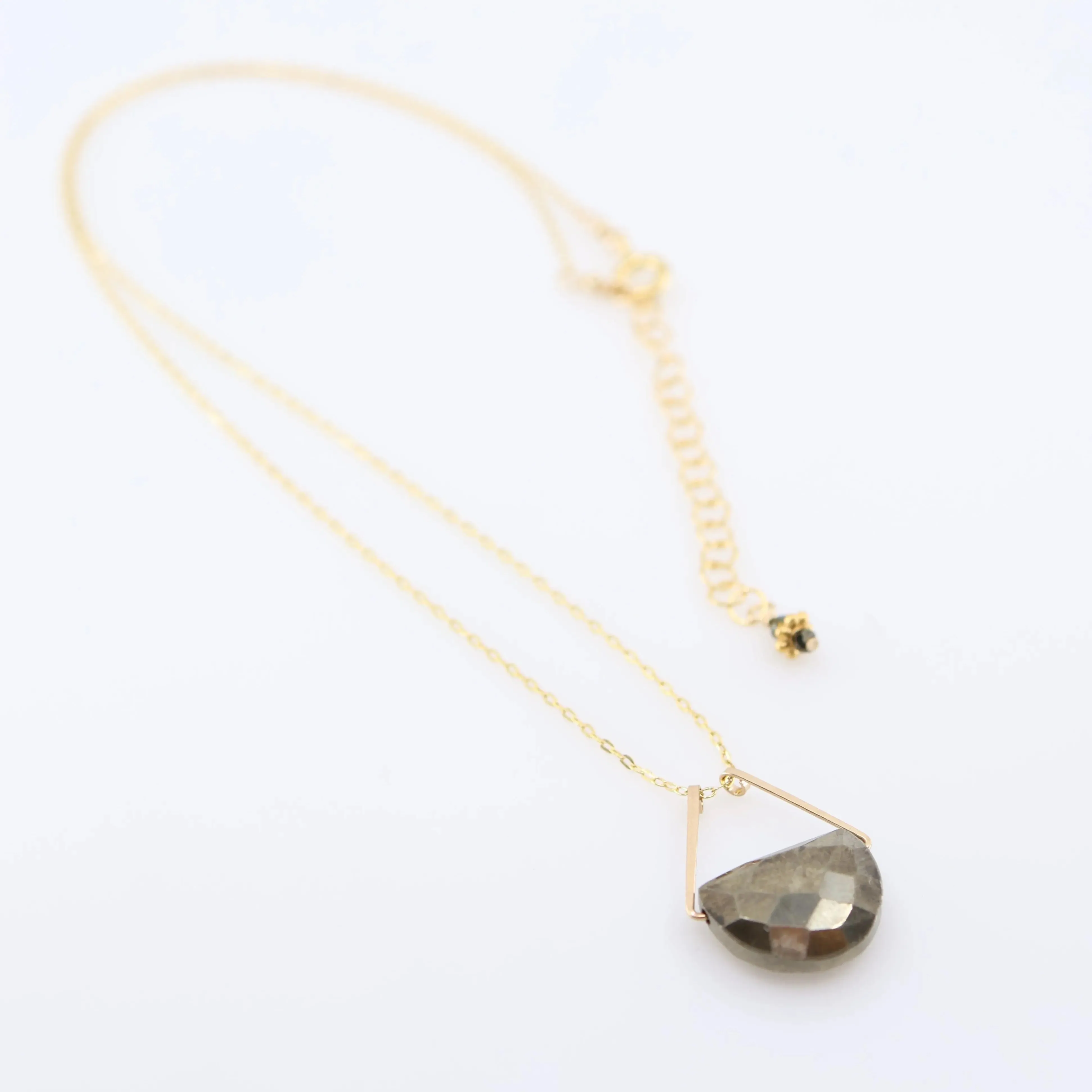 Forged Triangle Bail Necklace with Half-Moon Cut Gemstone, 9 Stone Options