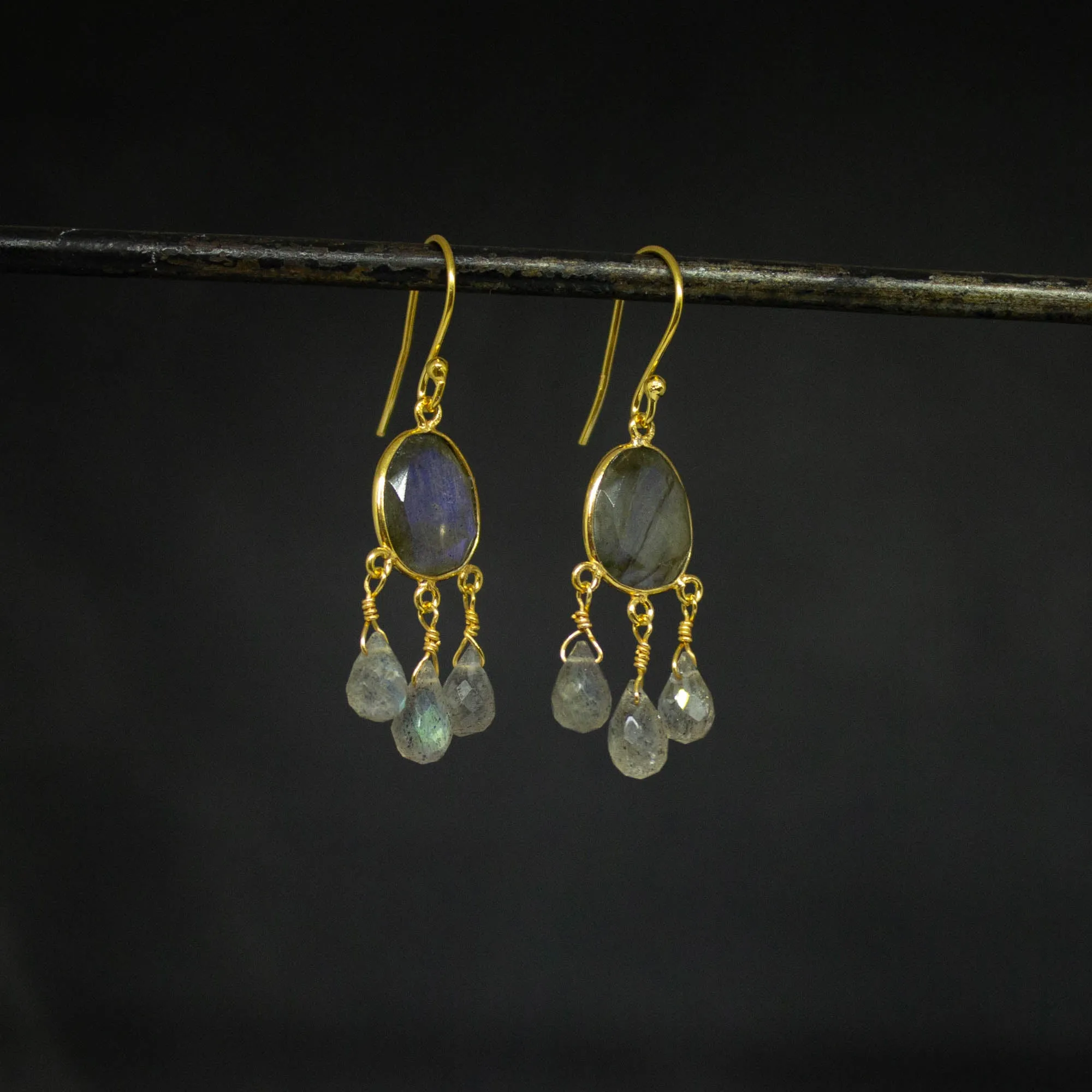 Gold and Gemstone Briolette Dangle Earrings