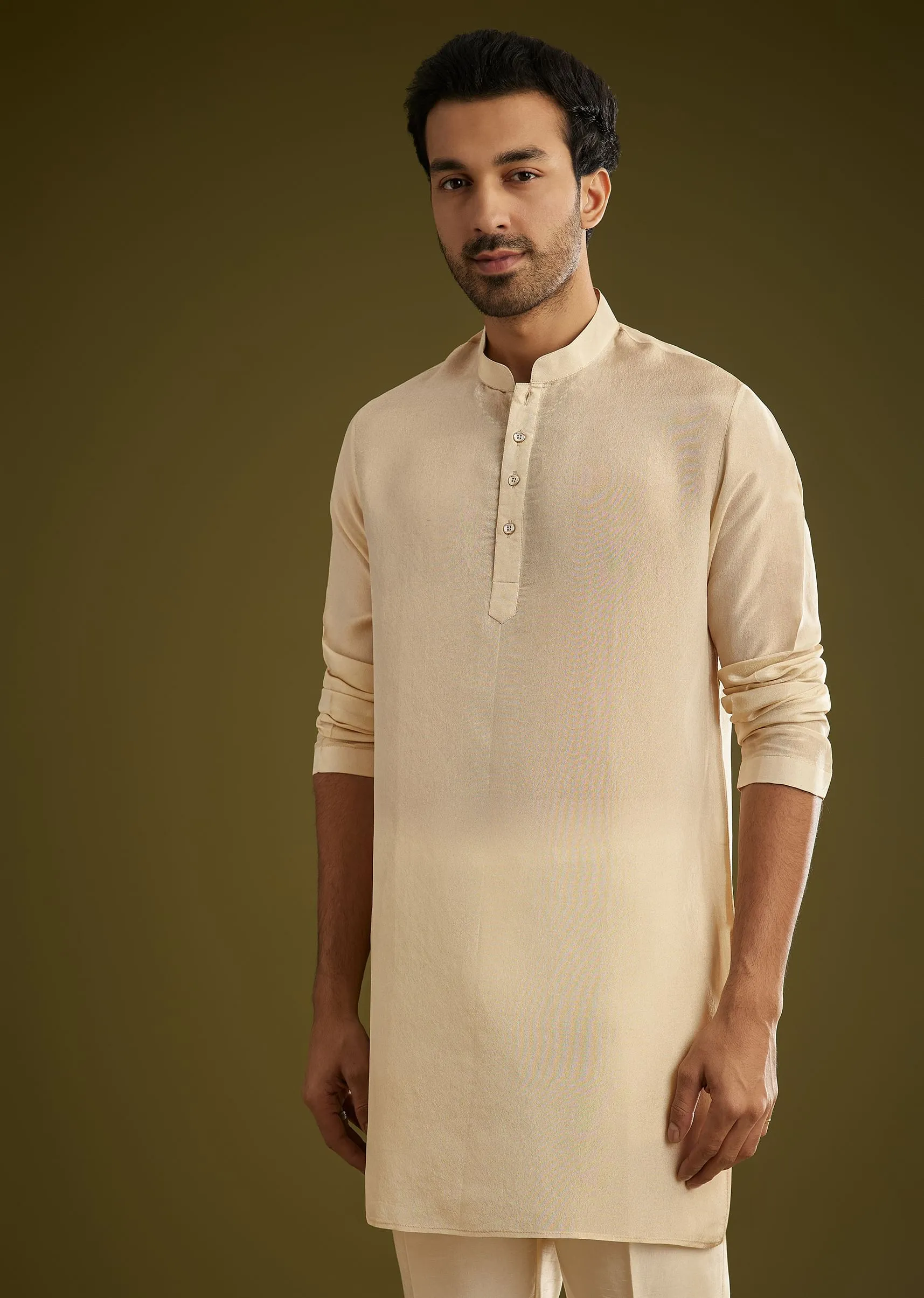 Gold Banarasi Silk Kurta Jacket Set With Hand Work