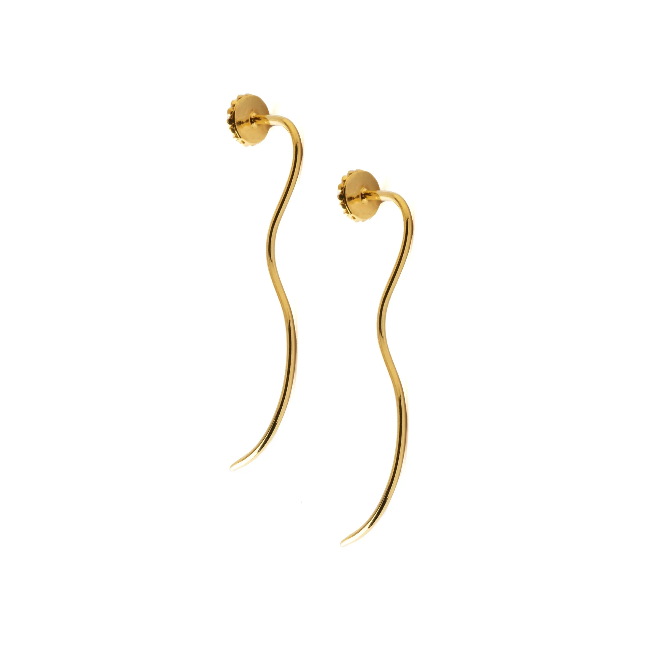 Gold Flower & Lapis Stem Earrings