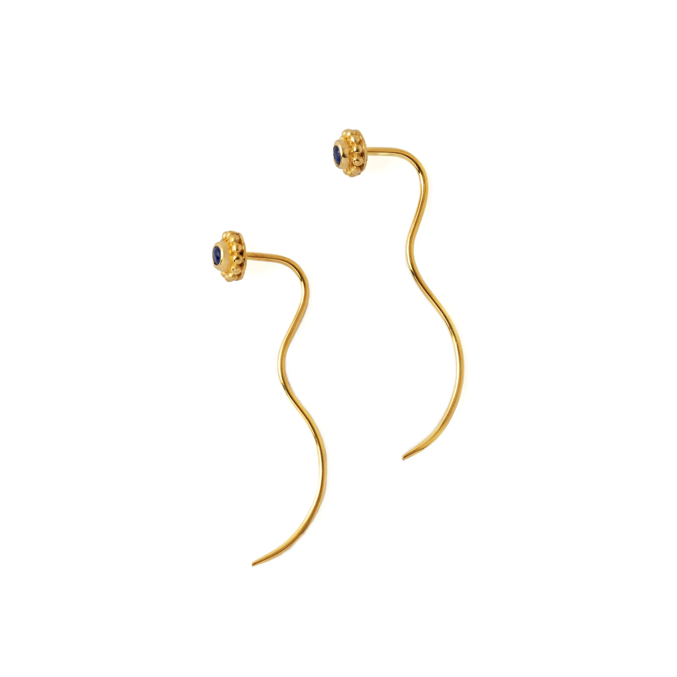Gold Flower & Lapis Stem Earrings