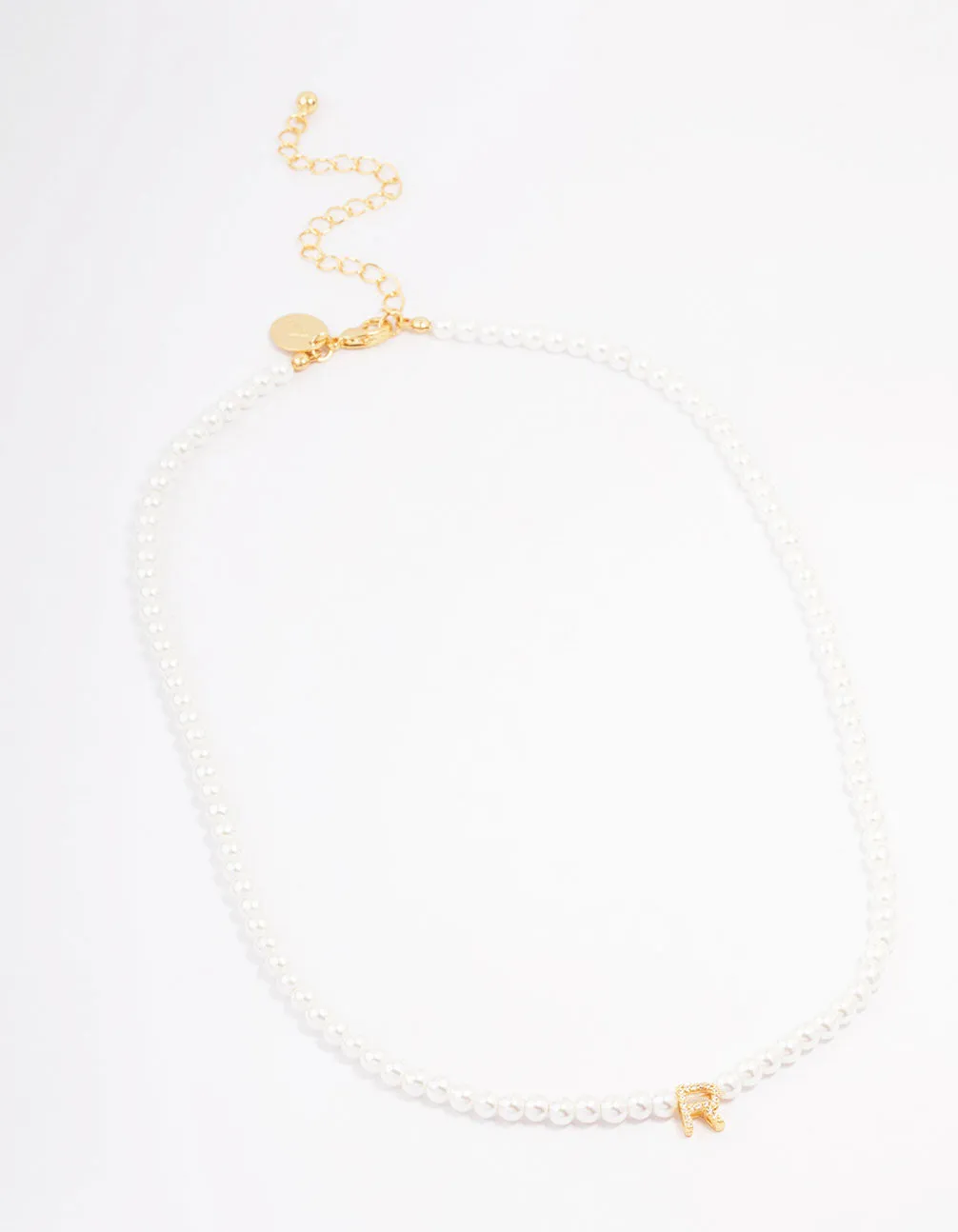 Gold Plated Letter R Initial & Pearl Pendant Necklace