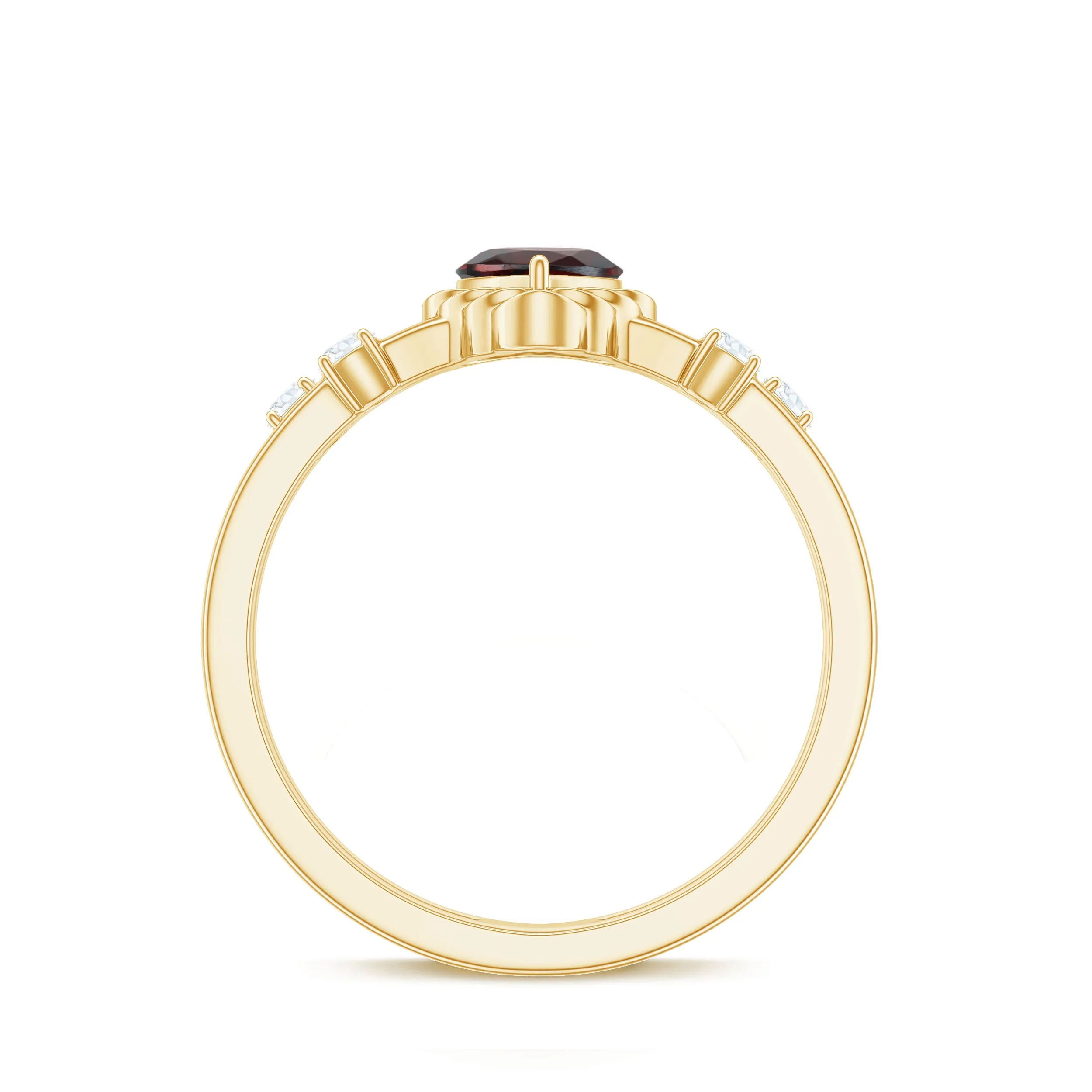 Heart Garnet Double Band Engagement Ring with Diamond