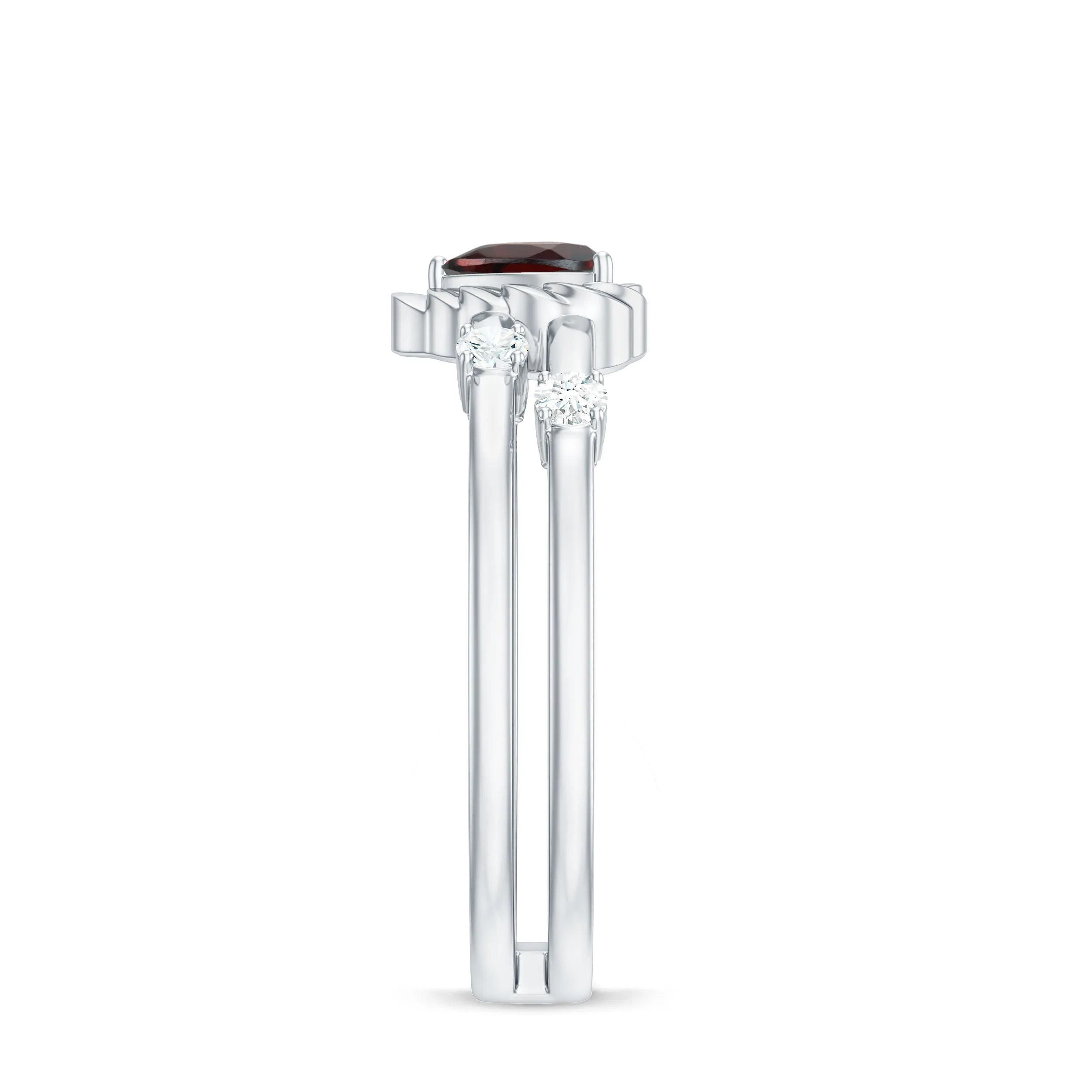 Heart Garnet Double Band Engagement Ring with Diamond