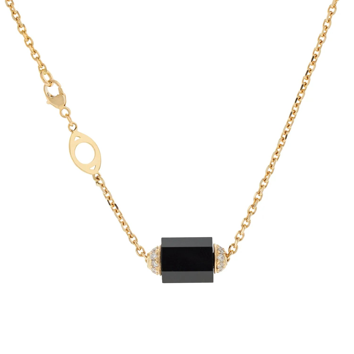 Hexagon Onyx Bolt with White Diamonds Chain Necklace