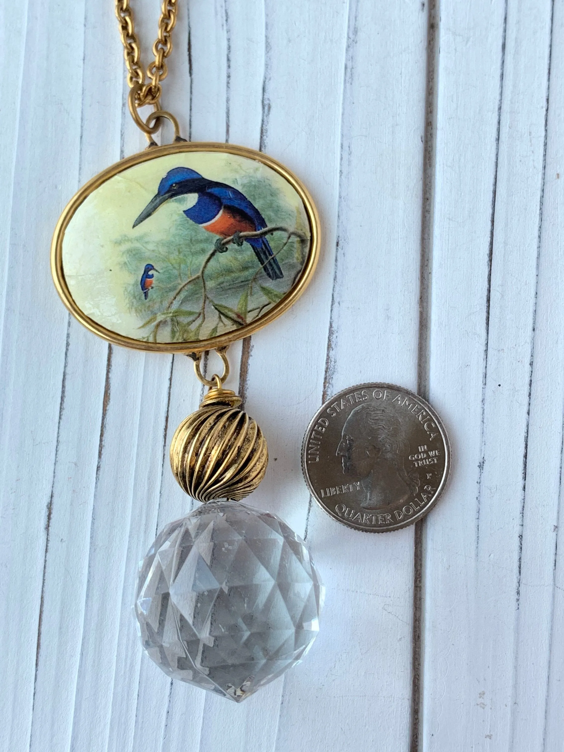 Hummingbird Vintage Print Pendant Necklace